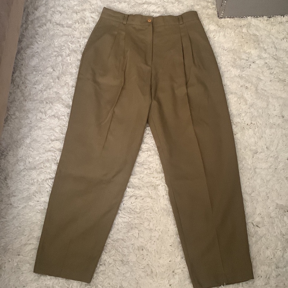 Vintage Olive Green Cropped Pleated Trousers